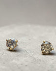 2.46 carat natural old European cut champagne diamond stud earrings in 14k yellow gold, Cherry Pick Diamonds Clayton MO
