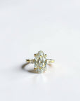 3.12 carat D VVS2 IGI lab elongated old mine moval three stone ring with hidden halo in 14k yellow gold — Cherry Pick Diamonds Clayton MO