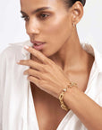 Amsterdam 14K Yellow Gold Statement Bracelet Diamond Pear Lock on Model – Cherry Pick Diamonds Clayton St. Louis MO