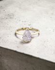 Monaco YG engagement ring setting in 14K yellow gold, knife edge half bezel for pear shape diamond – Cherry Pick Diamonds Clayton St. Louis MO