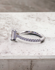 Sorrento EM ring side view, hidden halo emerald cut diamond – Cherry Pick Diamonds St. Louis MO