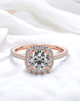 Milan engagement ring setting in 14K rose gold with cushion outline halo and pavé diamonds – Cherry Pick Diamonds Clayton St. Louis MO