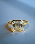Bergamo Asscher engagement ring in 14K yellow gold with 3.10ct half bezel Asscher cut lab created diamond – Cherry Pick Diamonds Clayton St. Louis MO