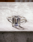 Paris EM engagement ring setting in 14K white gold with cathedral shared prong hidden halo – Cherry Pick Diamonds Clayton St. Louis MO