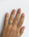 Close-up of 2.09ct Old European Cut natural GIA diamond in floral motif yellow gold ring — Cherry Pick Diamonds Clayton Missouri
