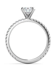 Rome WG engagement ring setting close-up, 18K white gold shared prong – Cherry Pick Diamonds Clayton MO