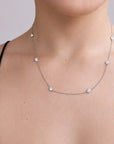 Diamond by the yard necklace in 14k white gold worn on body, 2.33 carat lab-created diamonds, Cherry Pick Diamonds Clayton St. Louis