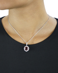 Tourmaline White Gold Necklace Natural Pink Tourmaline Diamond Halo Side View – Cherry Pick Diamonds St. Louis MO