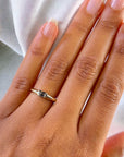 Prague emerald cut natural diamond yellow gold bezel band detail – Cherry Pick Diamonds Clayton MO