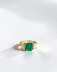 Natural green emerald trio ring with white diamonds in two-tone 18K gold – Cherry Pick Diamonds, Clayton MO