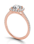 Milan RG 14K rose gold halo engagement ring setting for round brilliant center stone – Cherry Pick Diamonds St. Louis MO