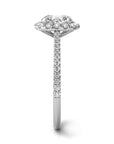 Milan white gold cushion outline halo engagement ring side view – Cherry Pick Diamonds Clayton MO