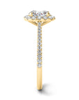 Milan yellow gold cushion outline halo engagement ring side view – Cherry Pick Diamonds Clayton MO