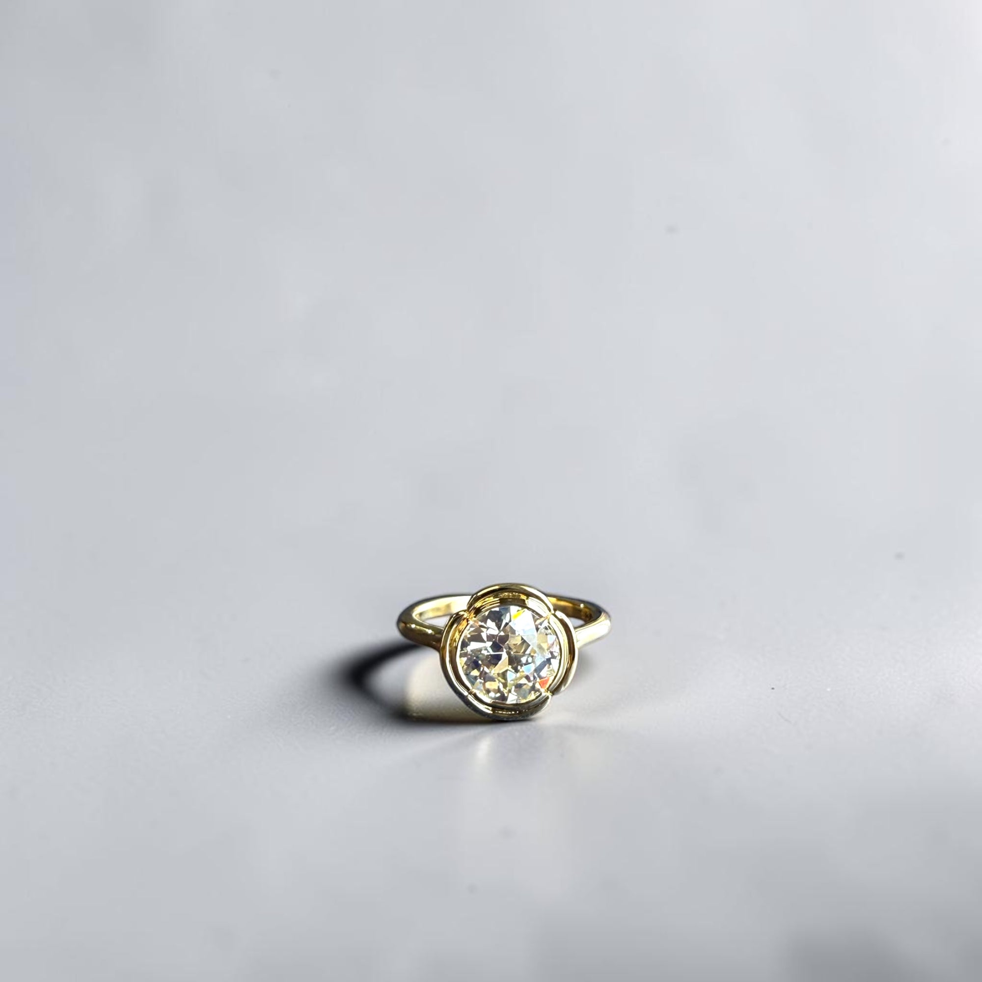 2.09 carat GIA natural Old European Cut diamond in floral 14k yellow gold solitaire — Cherry Pick Diamonds Clayton MO