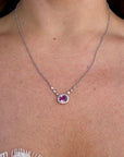 0.81 carat purple sapphire oval diamond halo pendant necklace in 18K white gold, Cherry Pick Diamonds Clayton MO