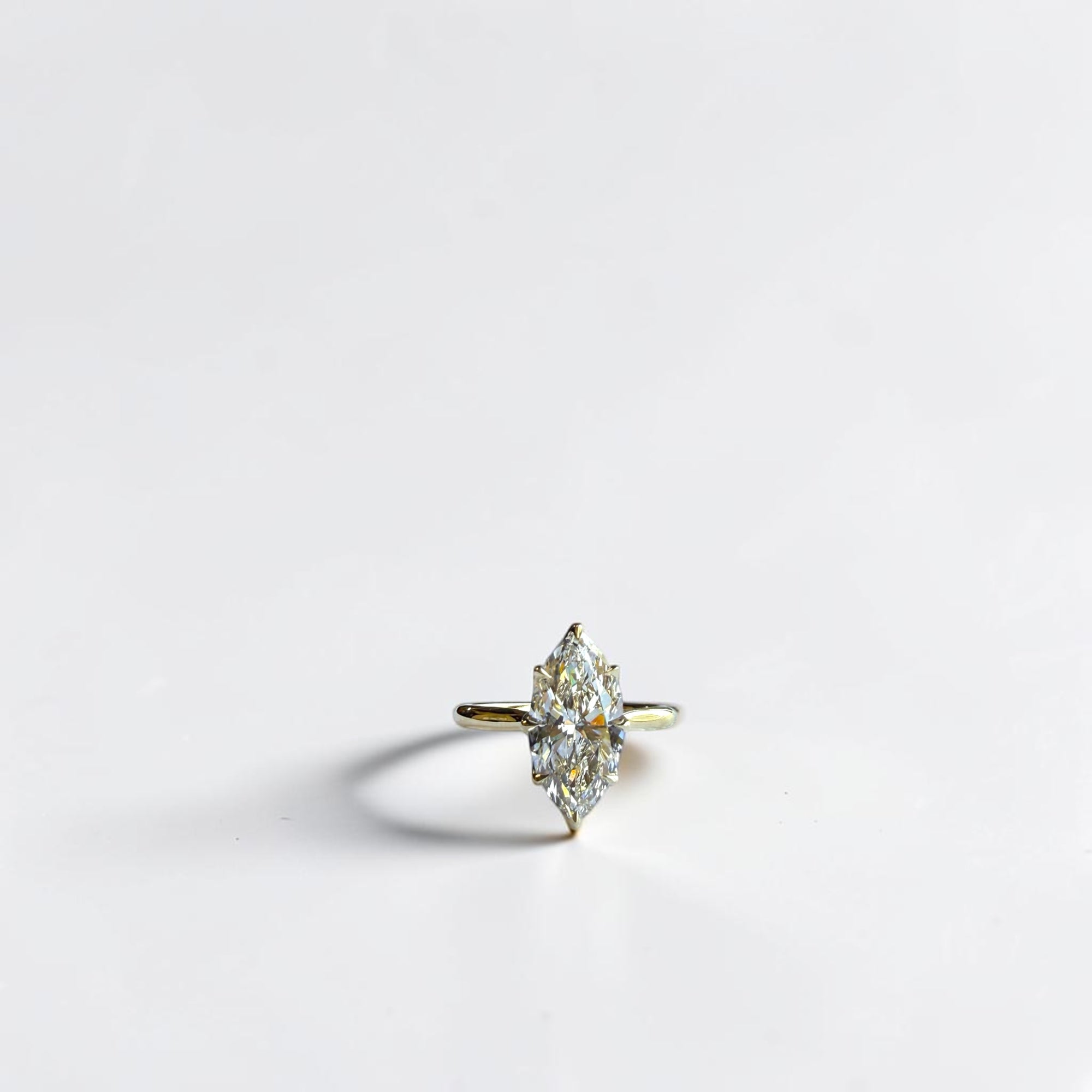 2.51 carat F VS1 IGI lab marquise solitaire ring with six prong tulip setting in 14k yellow gold — Cherry Pick Diamonds Clayton MO