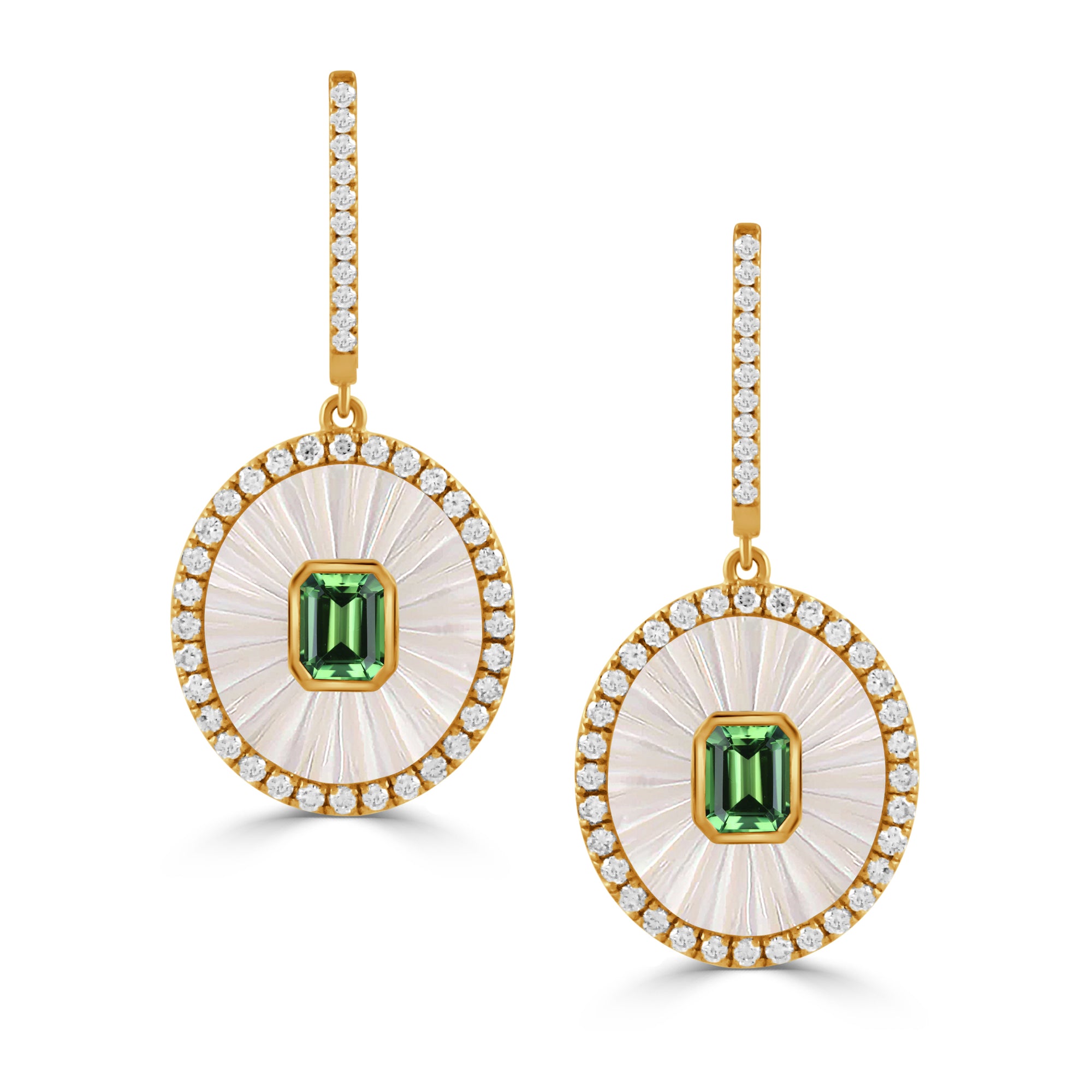 18K Earrings Pearl ,Tsavorite &amp; Diamonds