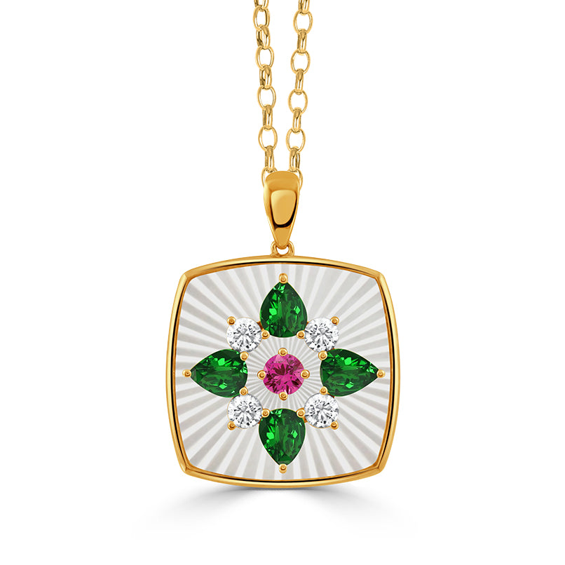 Mother of Pearl Sapphire and Tsavorite Pendant