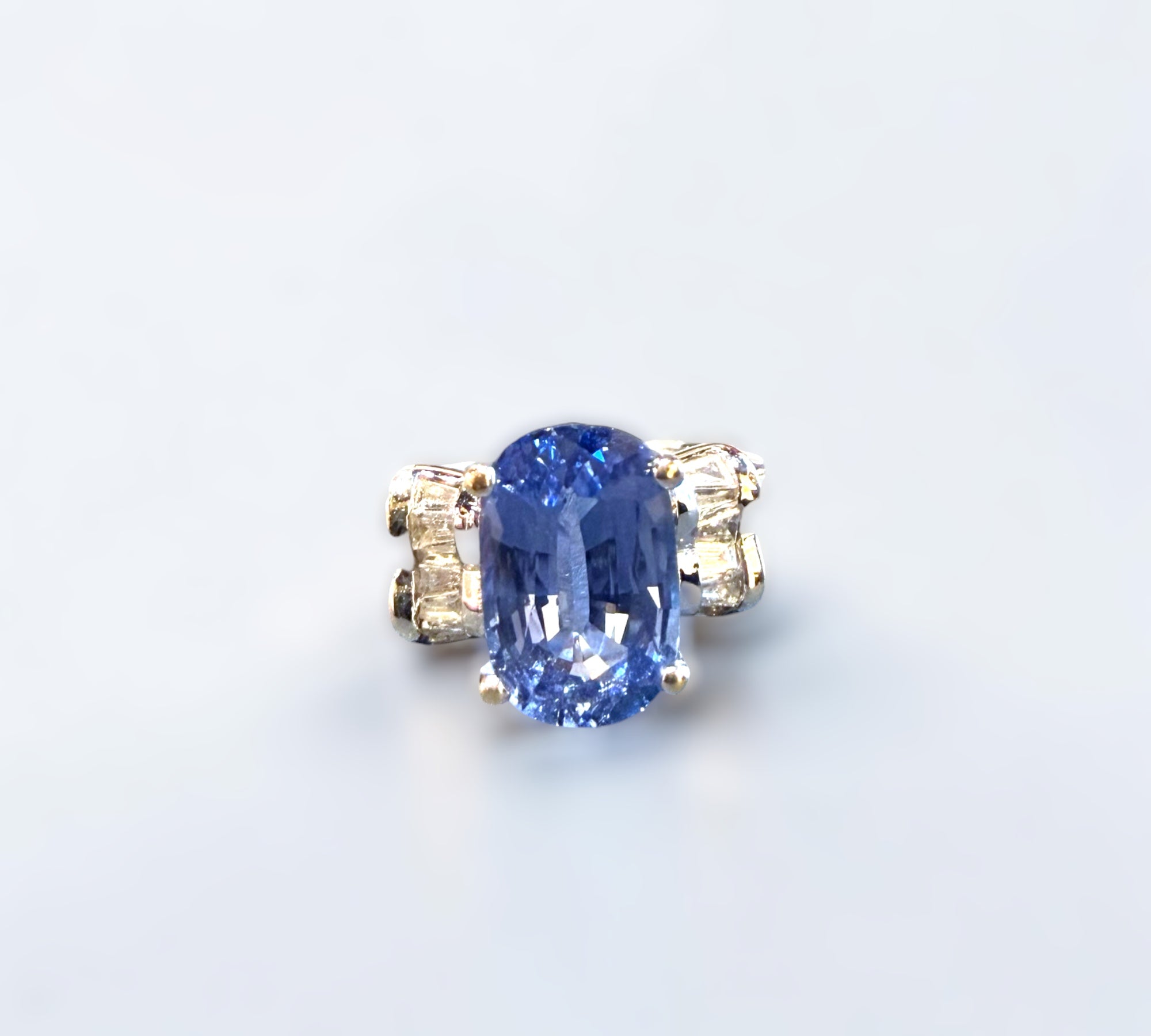 Sapphire Desire 3.31ct natural cornflower blue elongated cushion sapphire 18k white gold ring – Cherry Pick Diamonds St. Louis Missouri