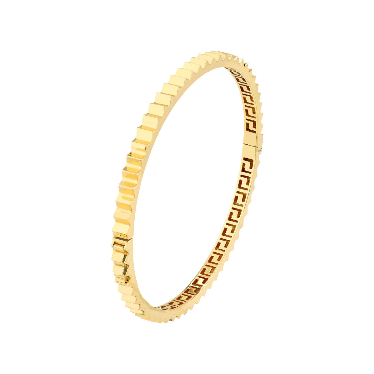 Mykonos Yellow Gold Fluted Bangle Bracelet Greek Key Interior – Cherry Pick Diamonds St. Louis MO