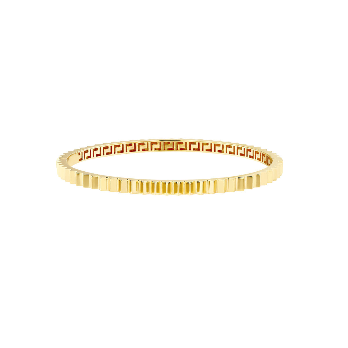 Mykonos Bracelet 14K Yellow Gold Fluted Hinge Bangle Greek Key – Cherry Pick Diamonds Clayton St. Louis MO