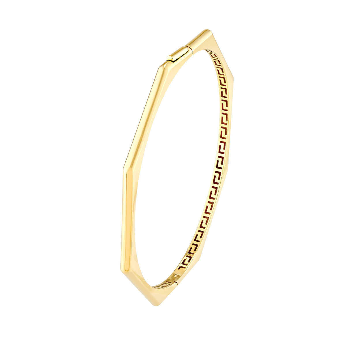 Pantheon Yellow Gold Classic Bangle Hinged Clasp Greek Key Interior – Cherry Pick Diamonds St. Louis MO