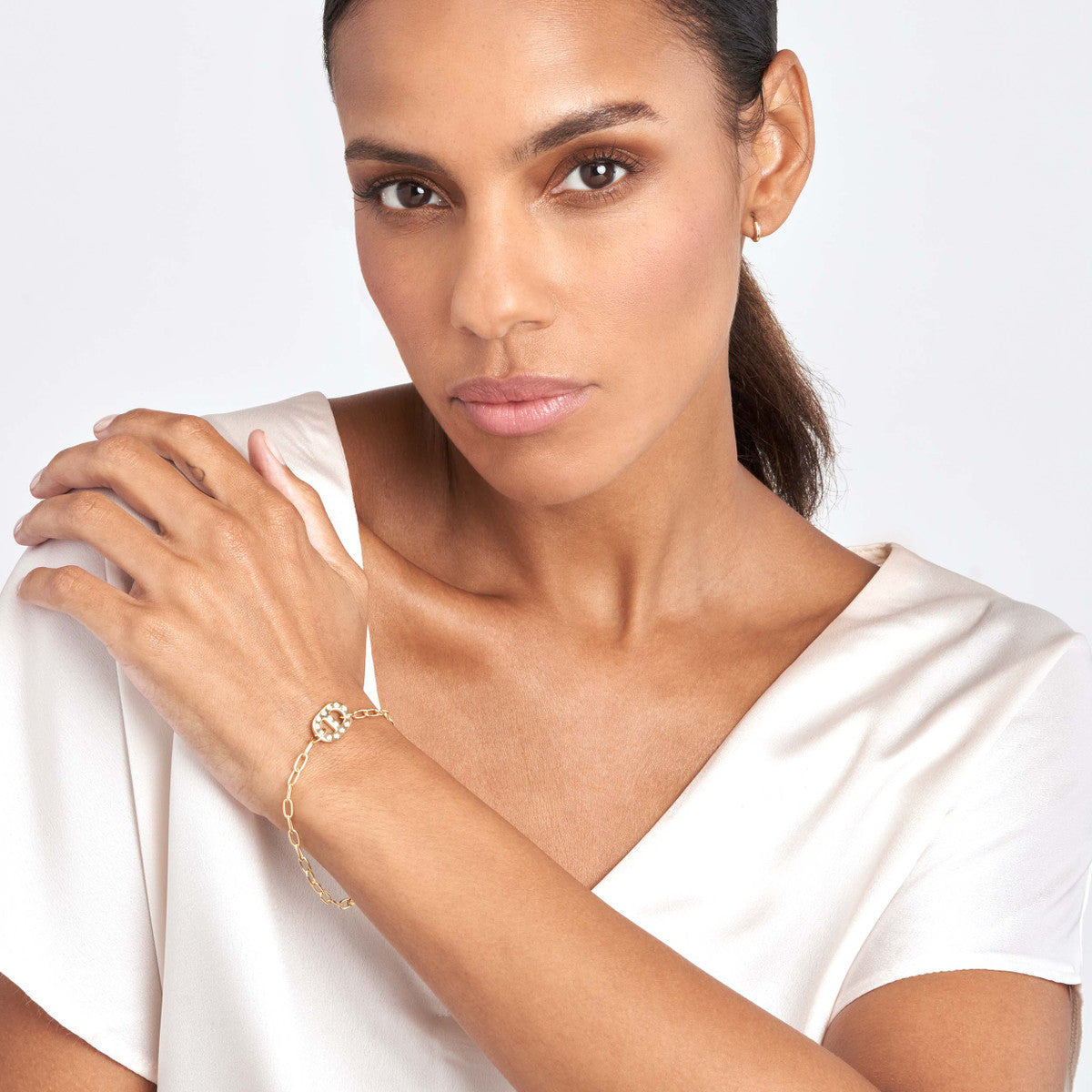 Budapest Yellow Gold Diamond Charm Bracelet 14K on Model – Cherry Pick Diamonds Clayton St. Louis MO