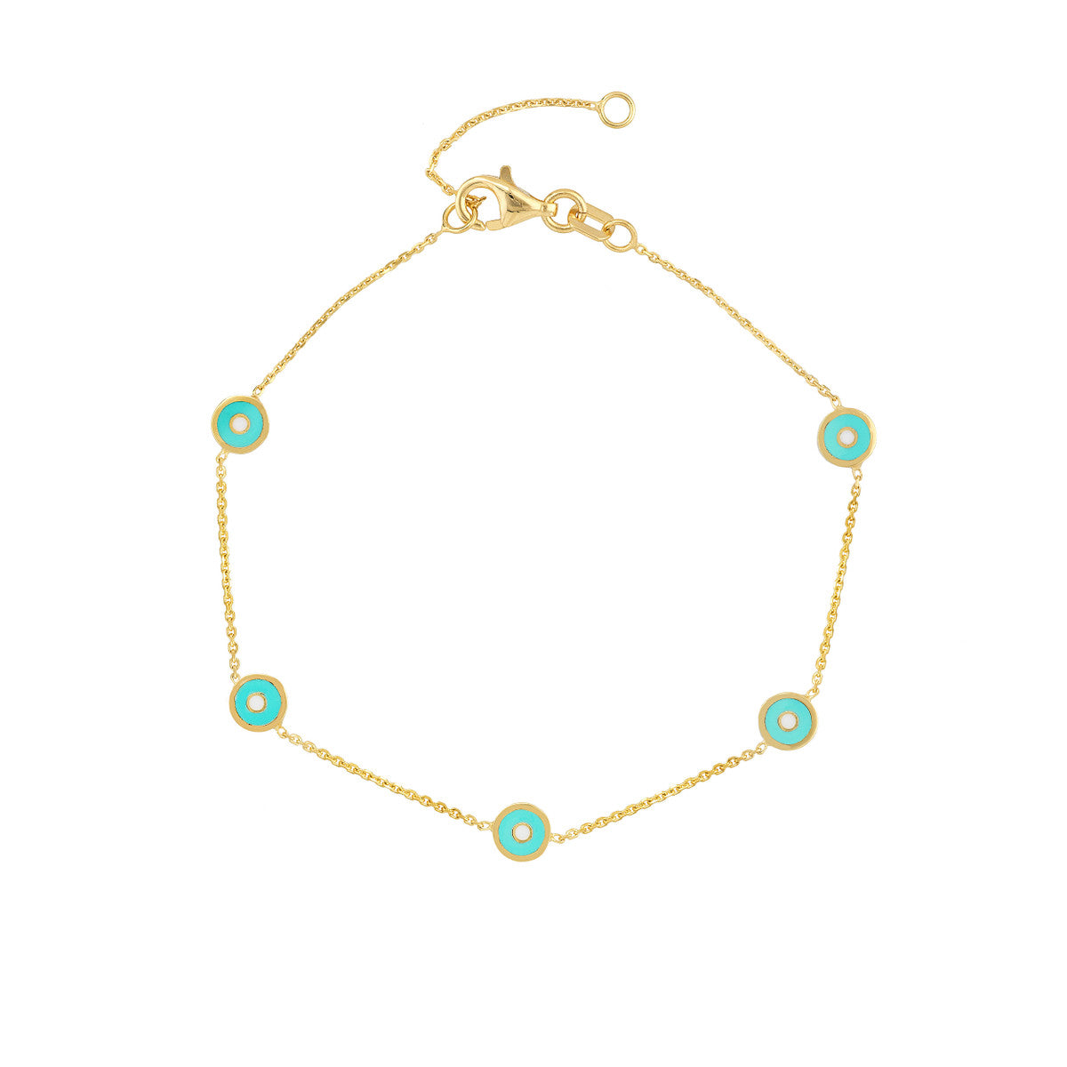 Cinque Terre Bracelet 14K Yellow Gold Turquoise Enamel Evil Eye Station – Cherry Pick Diamonds Clayton St. Louis MO