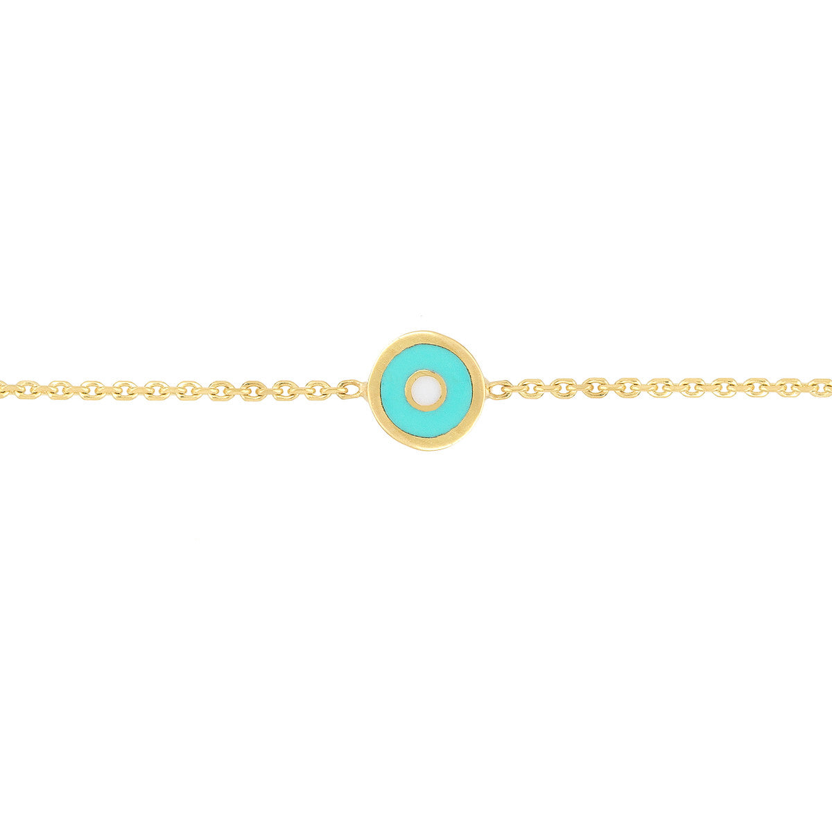 Cinque Terre Yellow Gold Turquoise Evil Eye Station Bracelet Side View – Cherry Pick Diamonds St. Louis MO