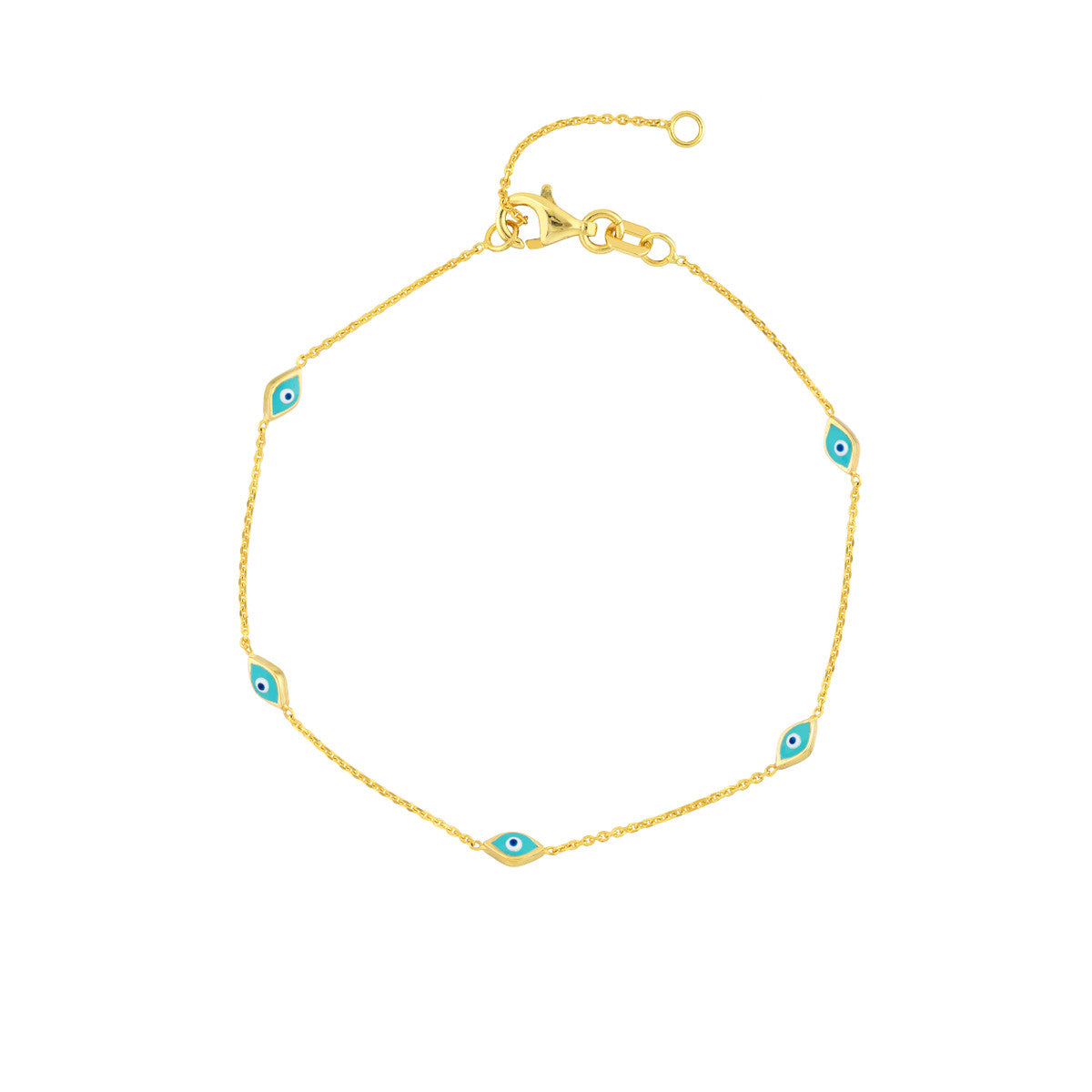 Evil Eye Bracelet 14K Yellow Gold Turquoise Enamel Adjustable – Cherry Pick Diamonds Clayton St. Louis MO