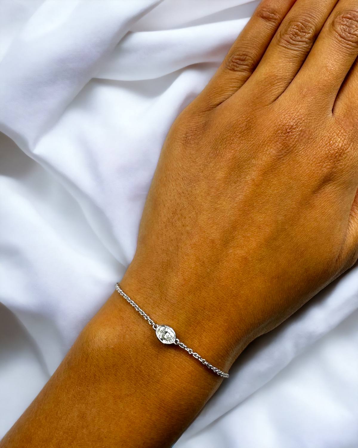 Antwerp OV 14K white gold bezel set adjustable bracelet with oval lab diamond – Cherry Pick Diamonds St. Louis MO