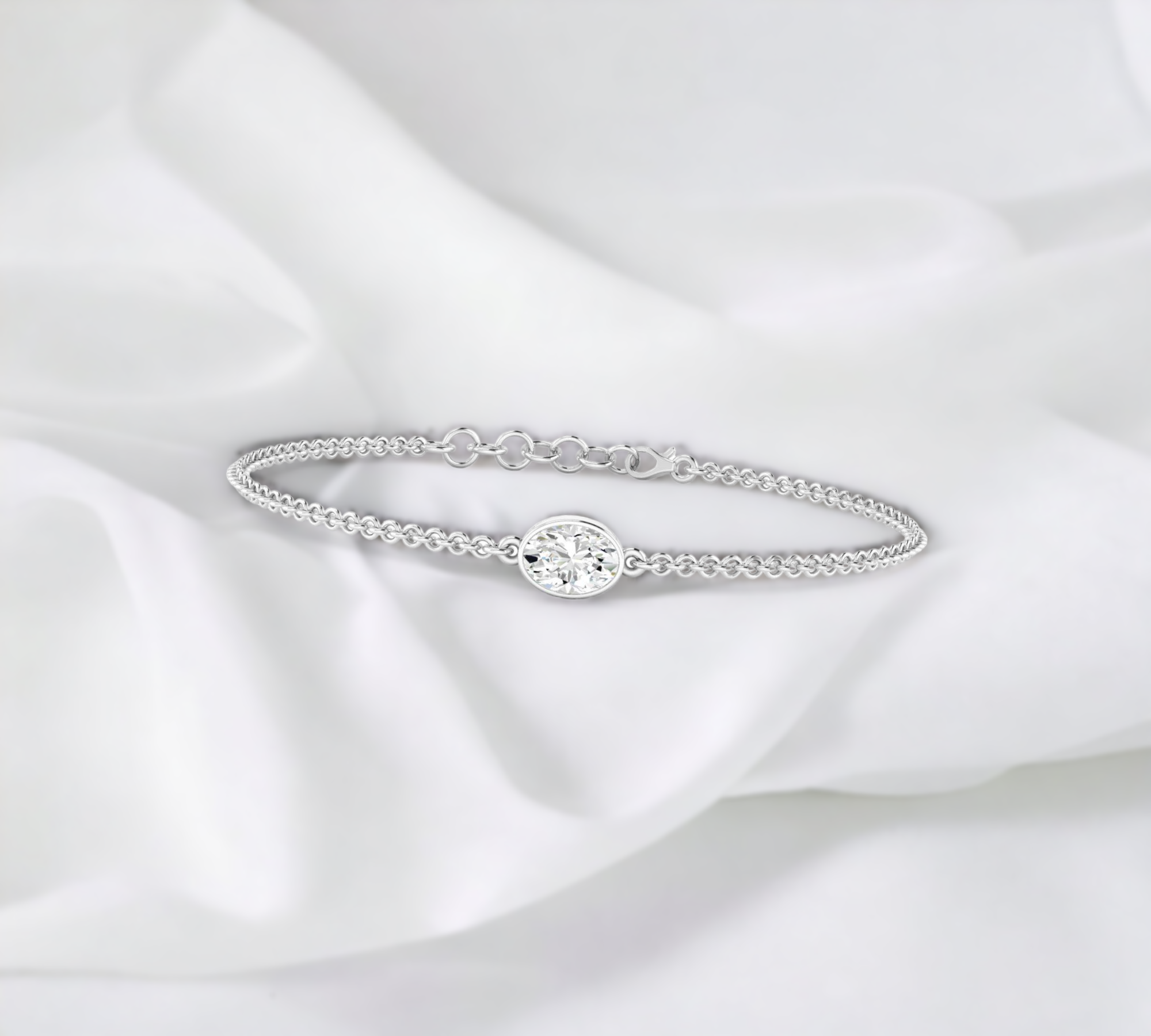 Antwerp OV Bracelet 14K white gold bezel set with oval cut lab created diamond – Cherry Pick Diamonds Clayton St. Louis MO