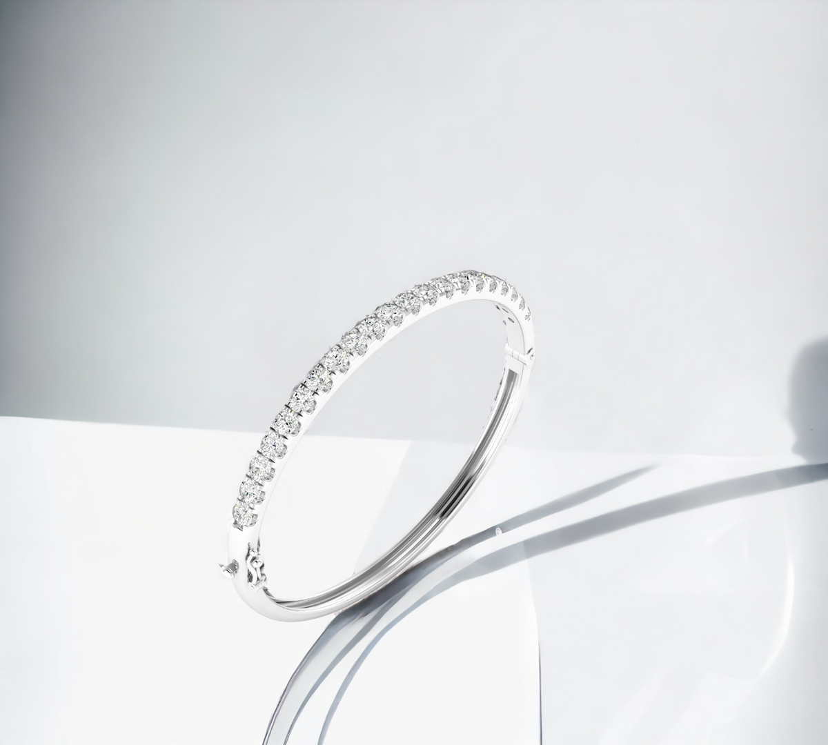 Florentine white gold half bangle bracelet with lab created round brilliant diamonds – Cherry Pick Diamonds St. Louis MO