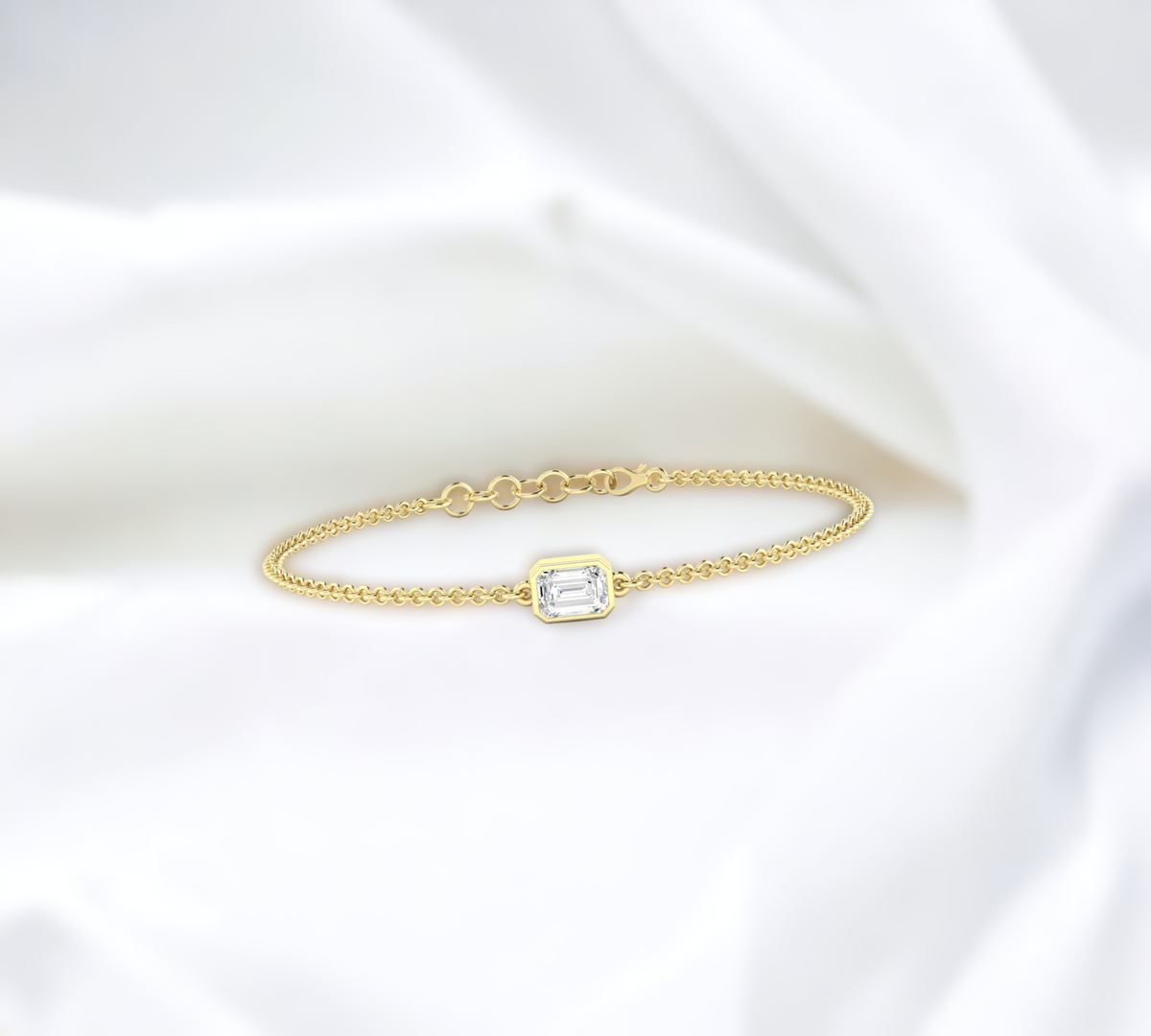 Antwerp EM Bracelet 14K yellow gold bezel set with emerald cut lab created diamond – Cherry Pick Diamonds Clayton St. Louis MO
