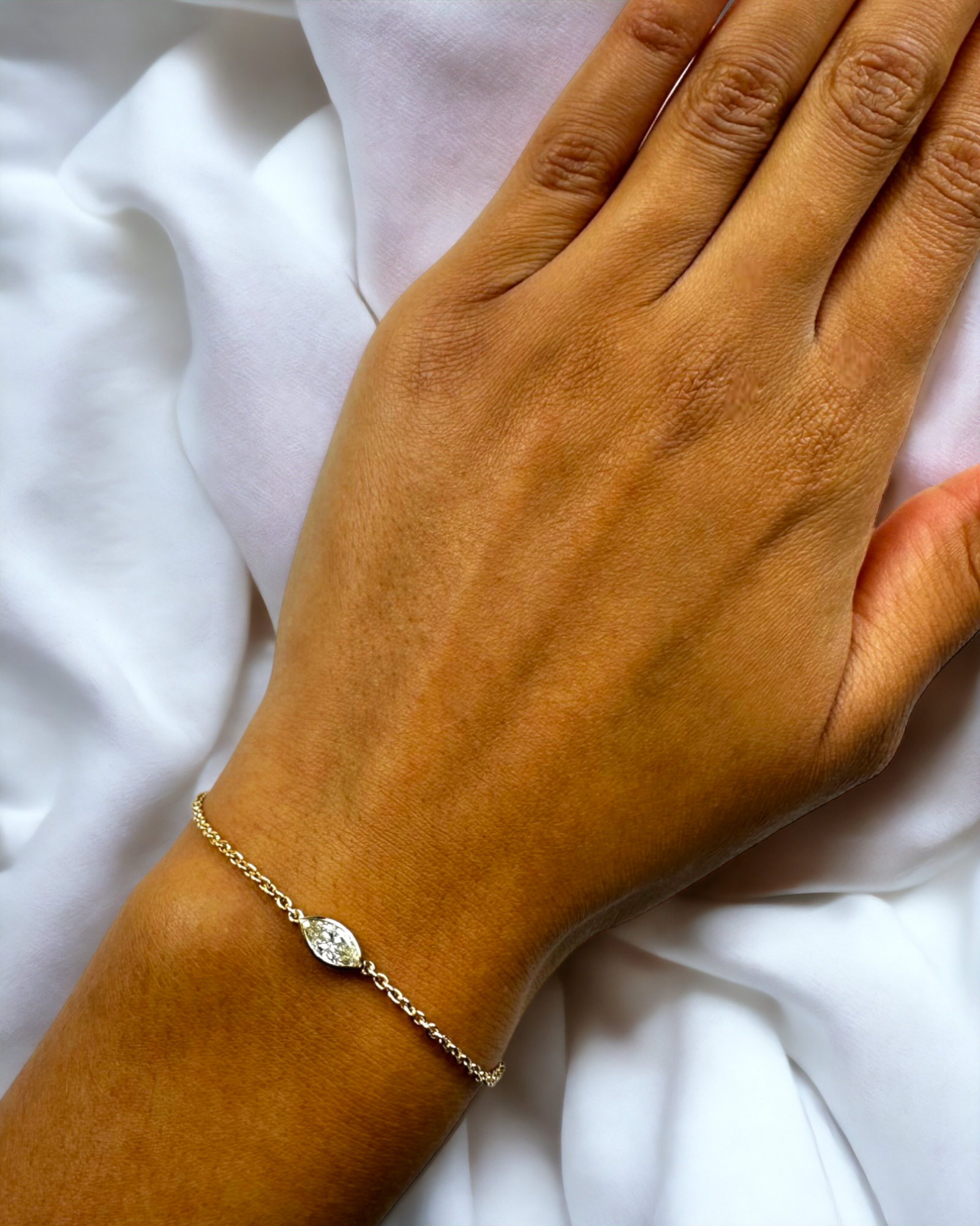 Antwerp MQ 14K yellow gold bezel set adjustable bracelet with marquise lab diamond – Cherry Pick Diamonds St. Louis MO