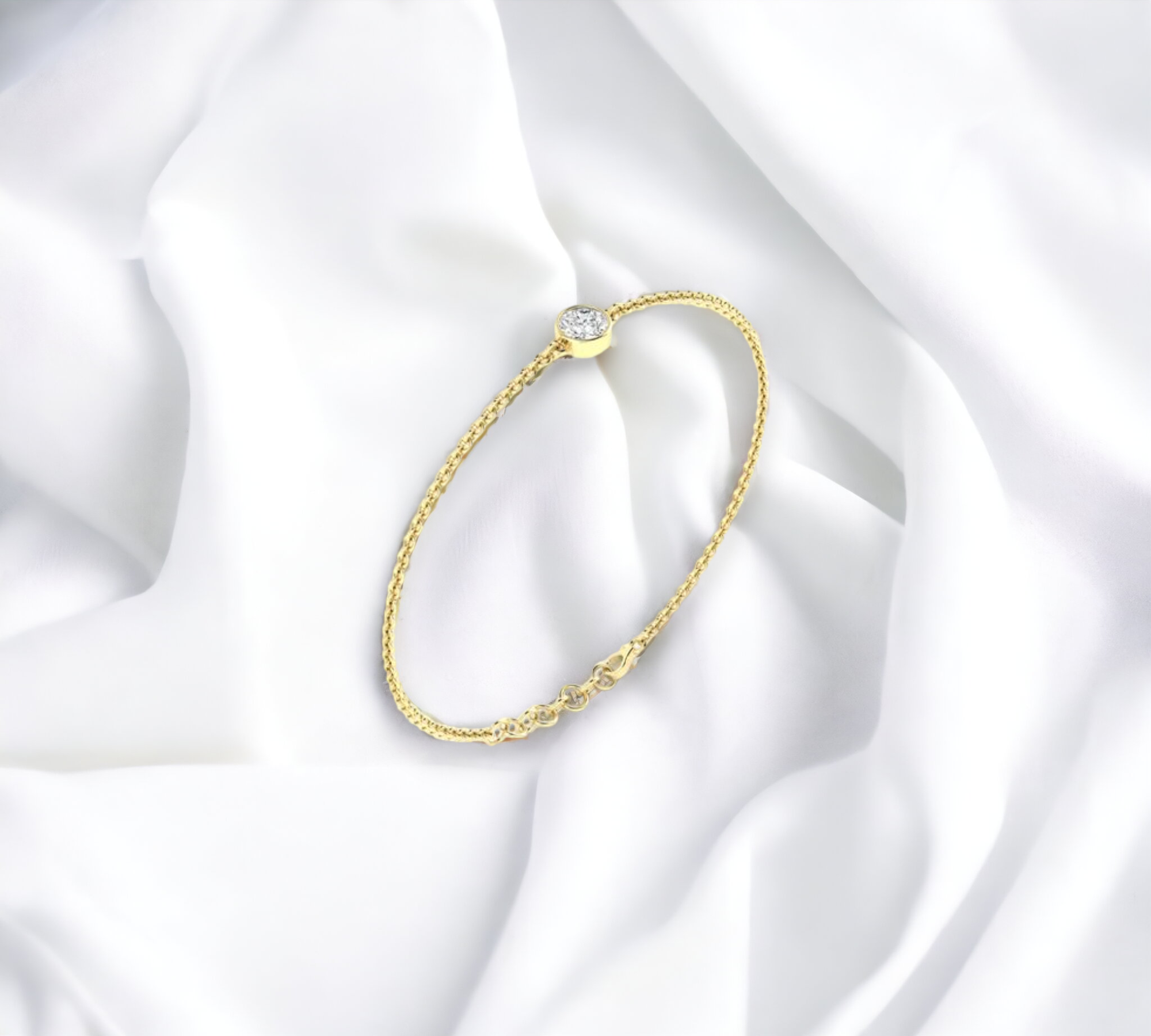 Antwerp YG 14K yellow gold bezel set adjustable bracelet with lab diamond – Cherry Pick Diamonds St. Louis MO