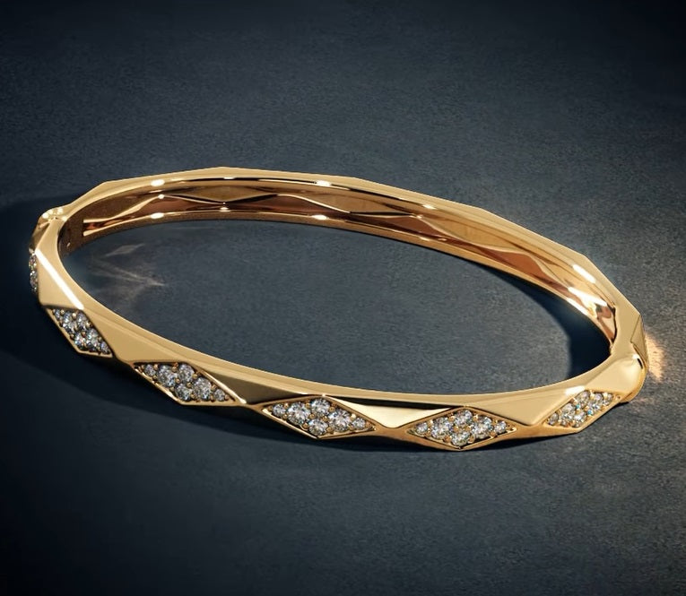 Sardinia Yellow Gold Faceted Lab Diamond Bangle Top View – Cherry Pick Diamonds St. Louis MO