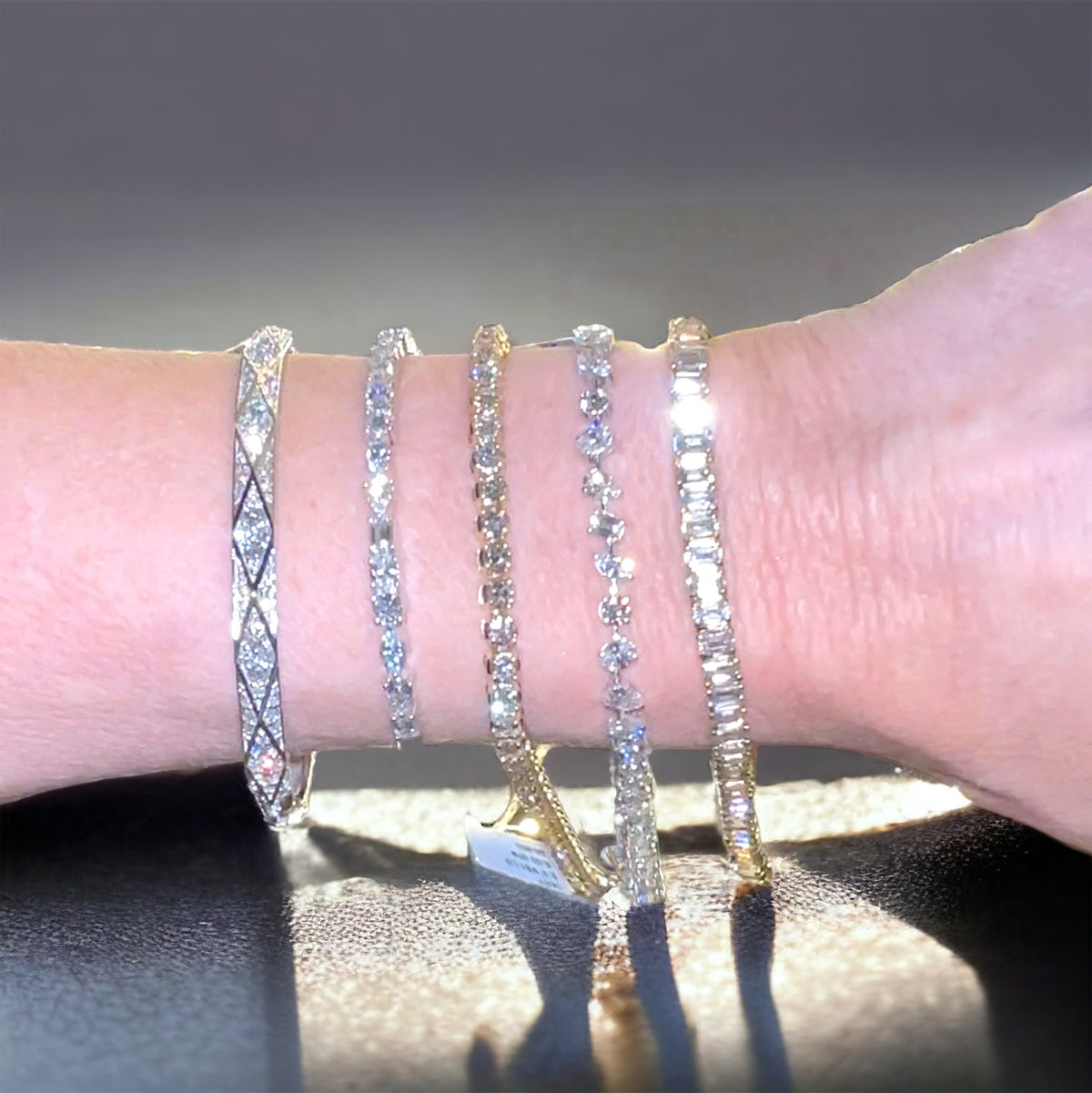 Sardinia Bracelet 14K Yellow Gold Faceted Lab Diamond Bangle on Wrist – Cherry Pick Diamonds Clayton St. Louis MO