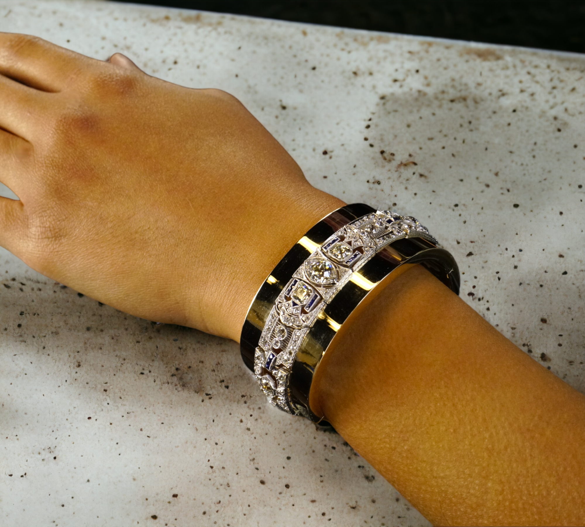 Art Deco Natural Diamond Bracelet Angle View Platinum Gold – Cherry Pick Diamonds Clayton St. Louis MO