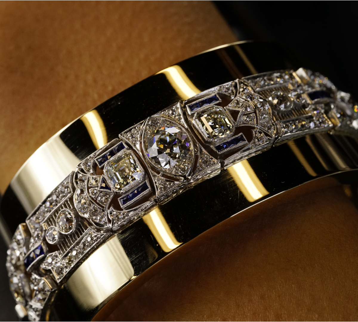 Art Deco Diamond Bracelet Close-Up Geometric Antique Detail – Cherry Pick Diamonds St. Louis MO