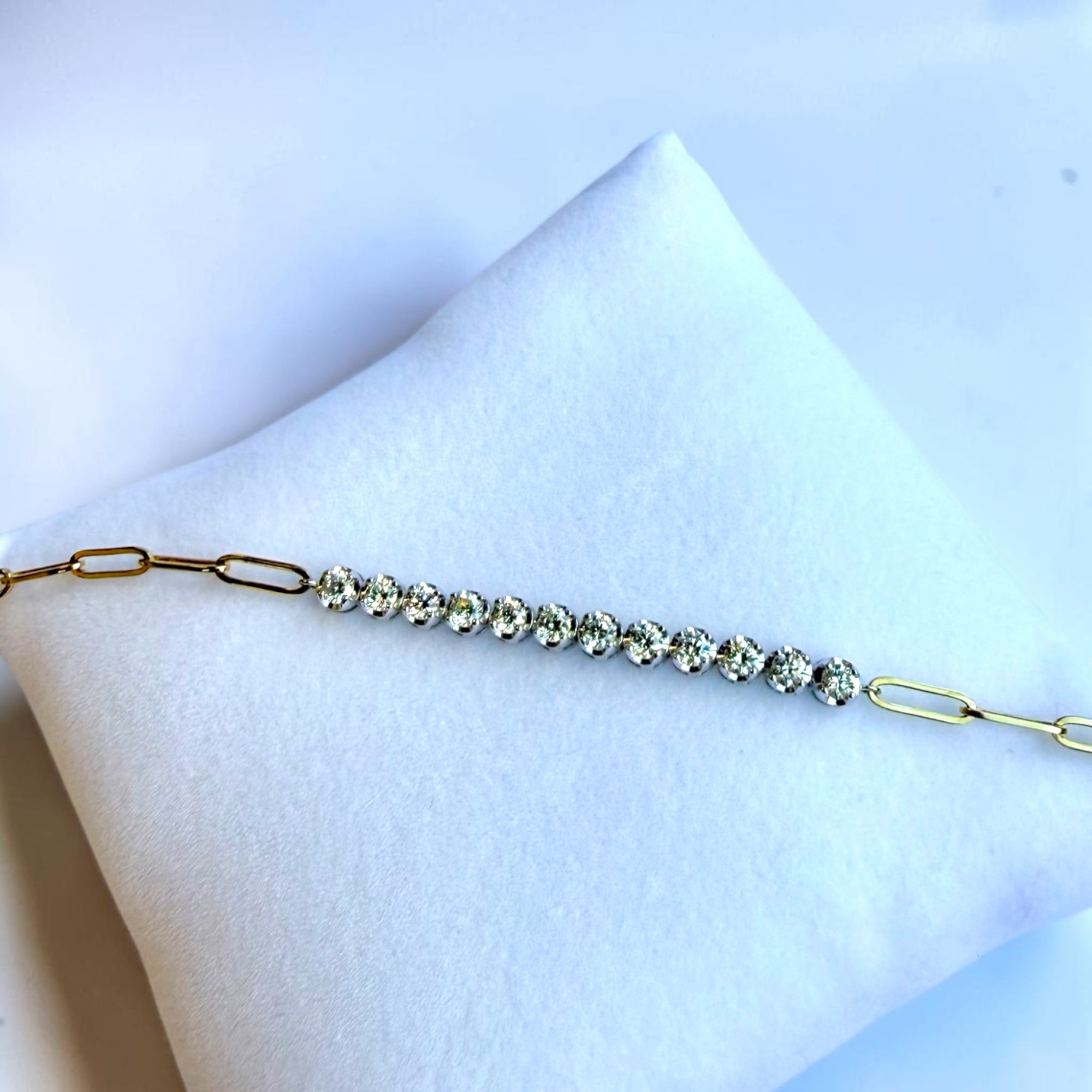 Two-tone gold paperclip diamond tennis bracelet, 1.25ct total weight - Cherry Pick Diamonds Clayton MO