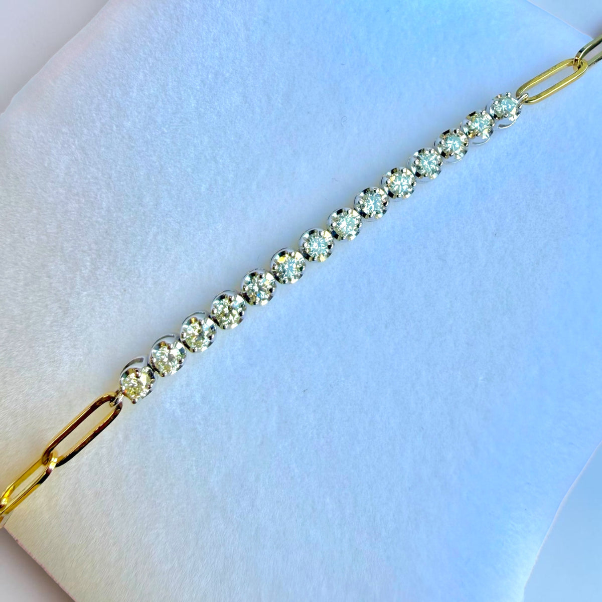 Two-tone gold oversized paperclip diamond tennis bracelet - Cherry Pick Diamonds Clayton MO