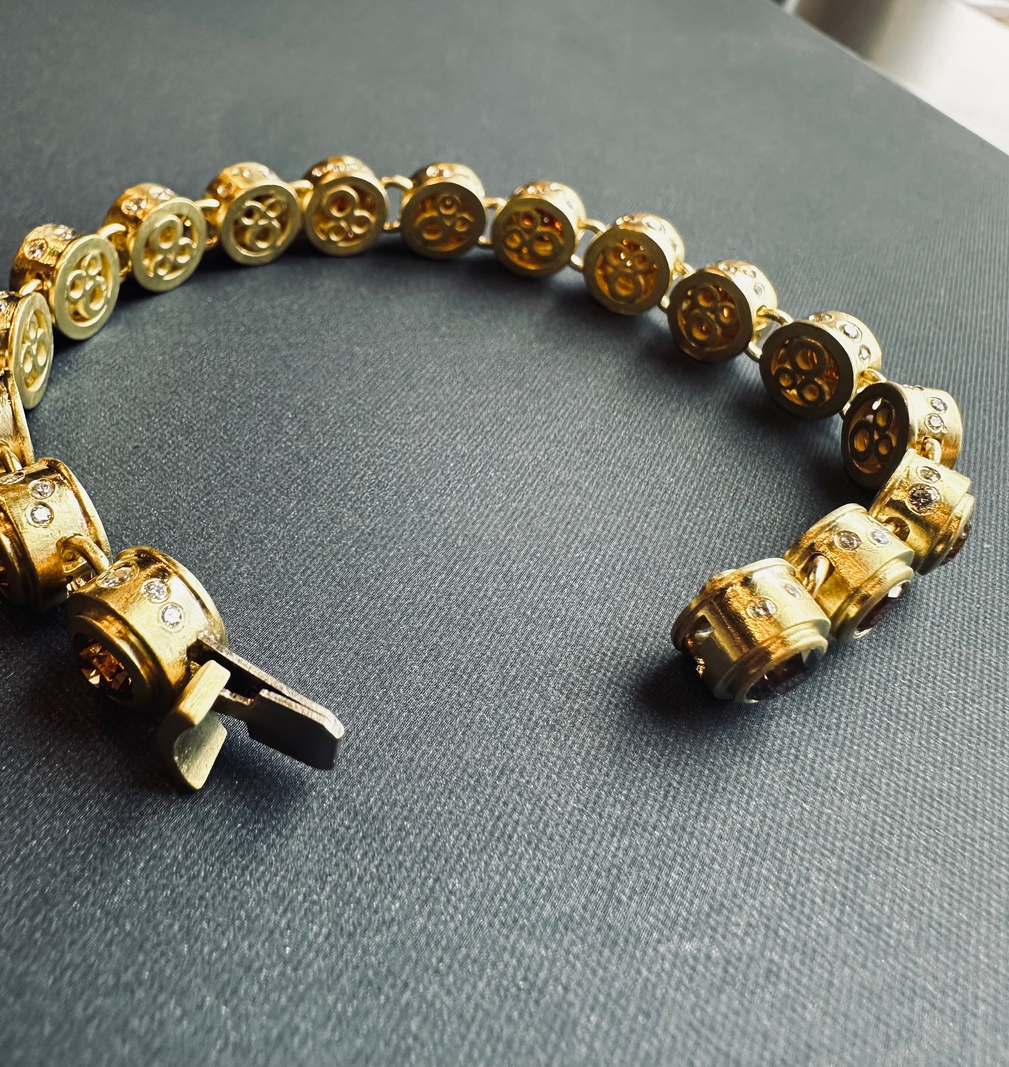 Autumn Bold Bracelet 18K Gold Fancy Color Diamond Collector Piece Top View – Cherry Pick Diamonds St. Louis MO