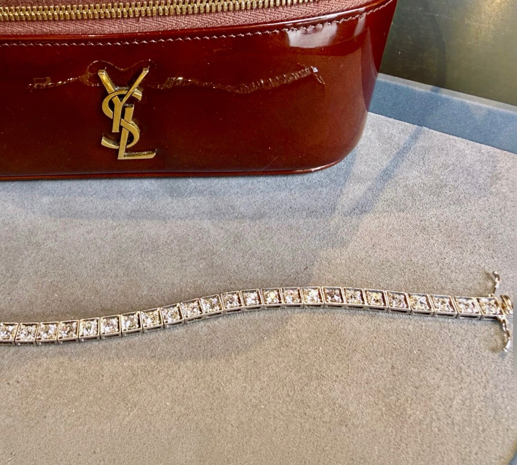 Vintage-inspired diamond tennis bracelet clasp detail, Cherry Pick Diamonds