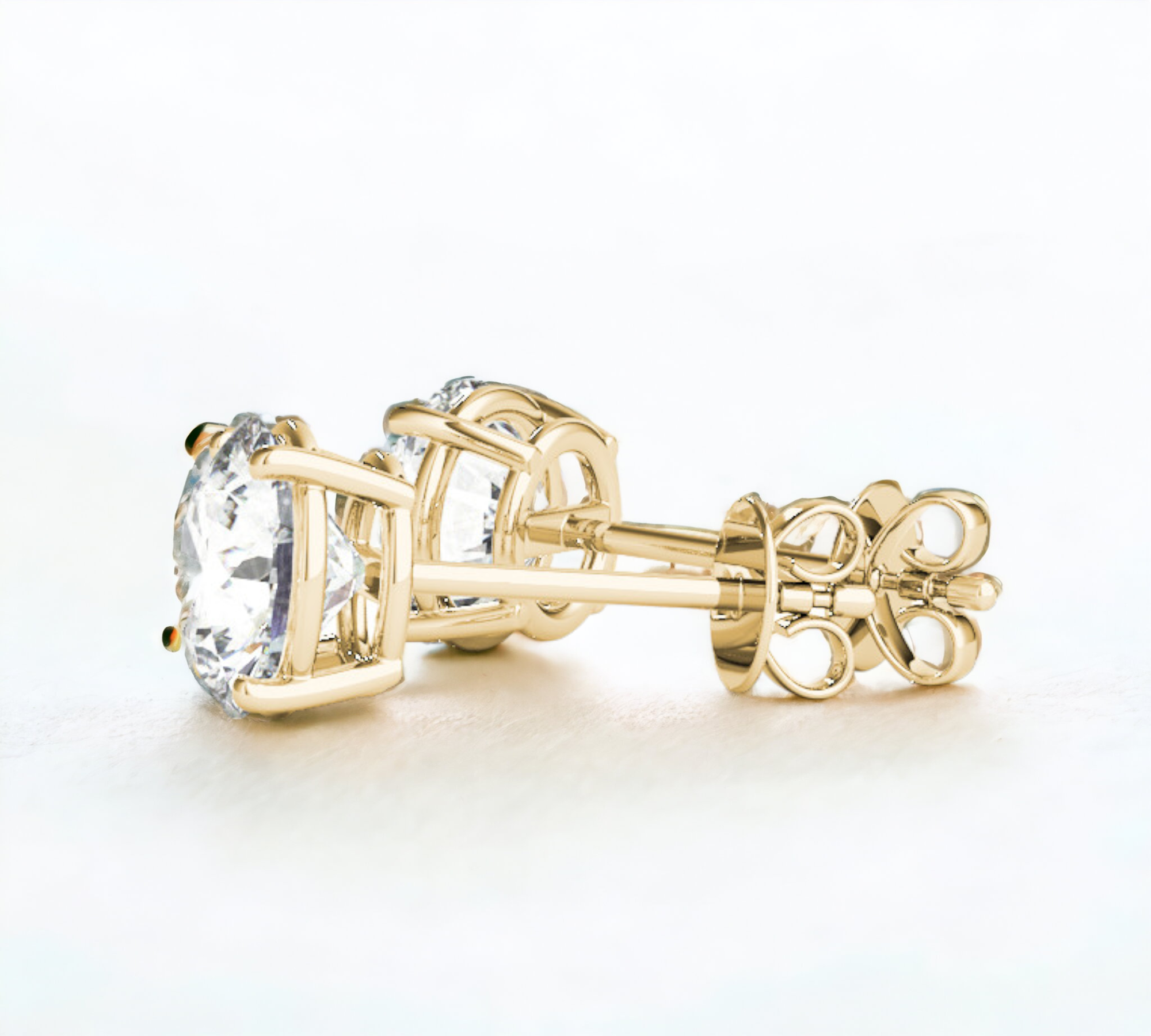 Natural Diamond Stud Earrings 14K Yellow Gold Four-Prong Low Profile Side View – Cherry Pick Diamonds St. Louis MO