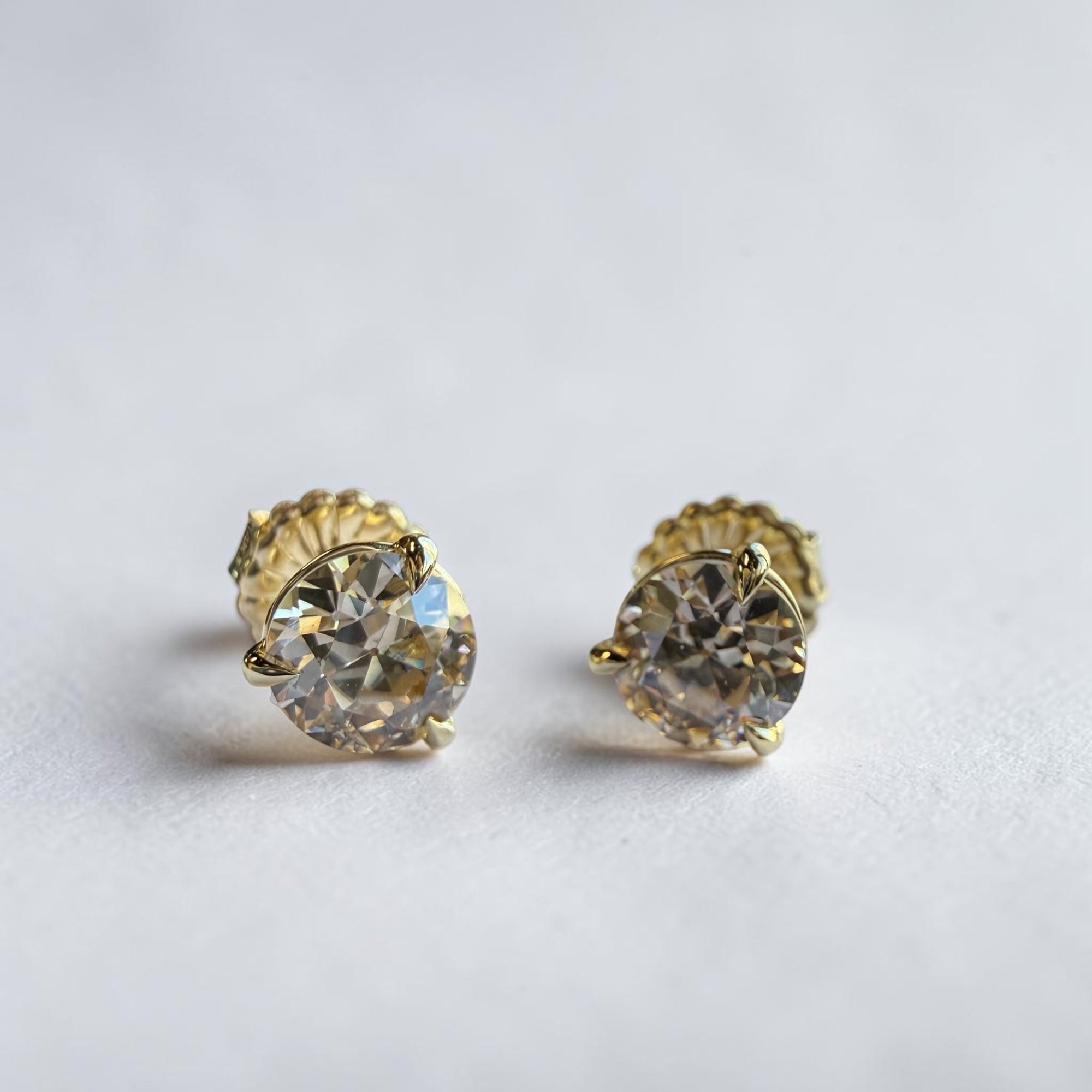 Champagne diamond martini stud earrings in 14K white gold, Cherry Pick Diamonds Clayton MO