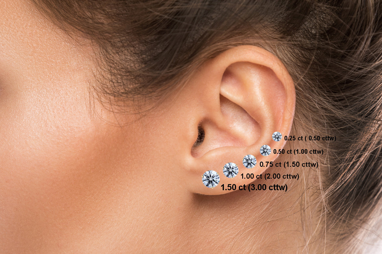 Classic Martini Studs Lab Diamond Size Chart Low Profile Three-Prong – Cherry Pick Diamonds Clayton MO