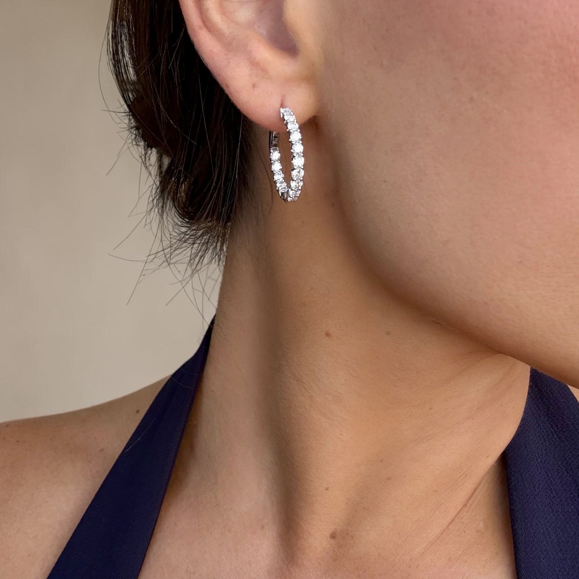 Medium Hoop 14K White Gold Lab-Grown Diamond Inside-Out Hoop Earrings Side – Cherry Pick Diamonds St. Louis MO