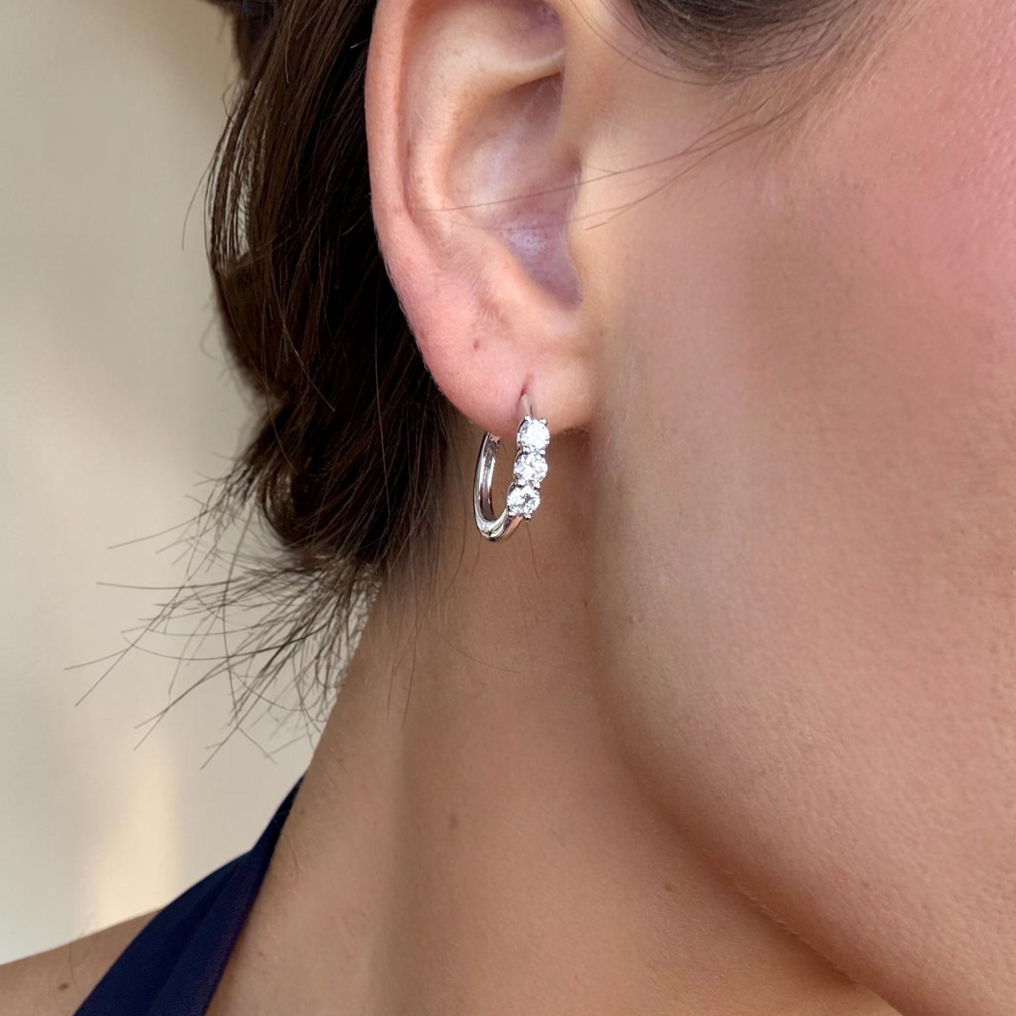 Mini Hoop 14K White Gold Lab-Grown Diamond Huggie Hoop Earrings Side – Cherry Pick Diamonds St. Louis MO