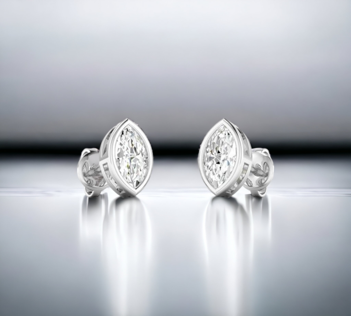 Porto MQ bezel set marquise cut diamond stud earrings in 14K white gold – Cherry Pick Diamonds Clayton St. Louis MO
